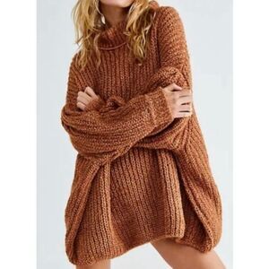 Free People Oasis rust orange FUZZY BOHO Sweater SZ XS